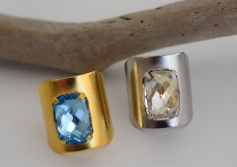 Electra Ring With Crystal â Greek Hammered Jewelry â Available in 18K Gold, Silver, and Rose Gold Plated. Handcrafted, hypoallergenic, inspired by ancient Greek brilliance.