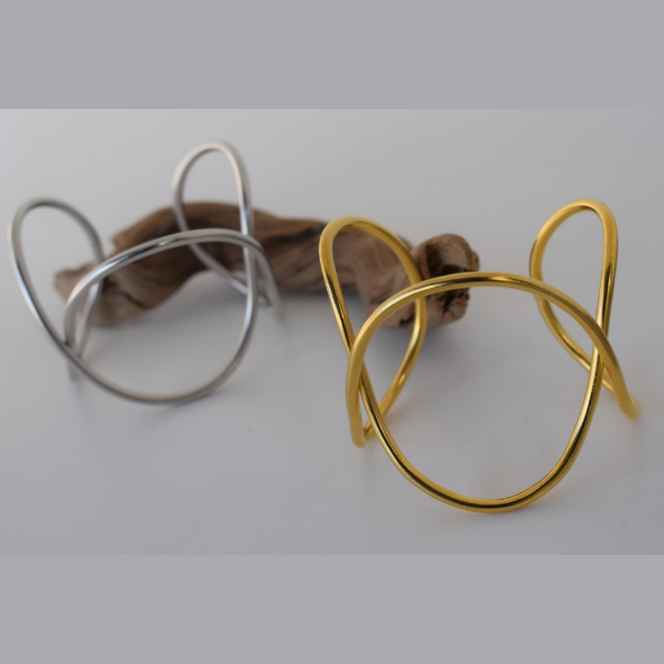 Apeiron Bracelet – Greek Hammered Jewelry – 18K Gold, Silver and Rose Gold Plated – Handmade bracelet with hammered texture and sculptural infinity design