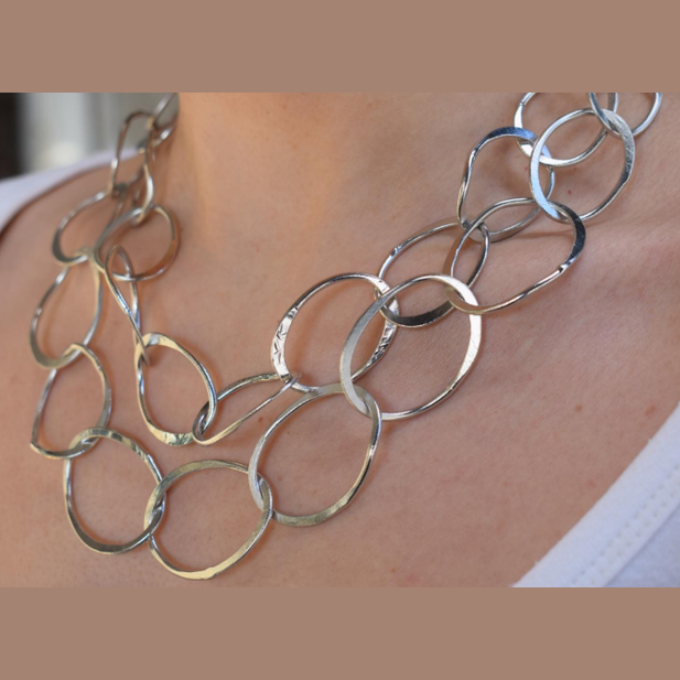 Kyklikon necklace – Greek hammered jewelry – 18K gold, silver, or rose gold plated – interlinked hammered circle design