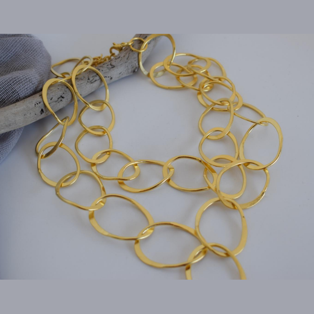 Kyklikon necklace – Greek hammered jewelry – 18K gold, silver, or rose gold plated – interlinked hammered circle design