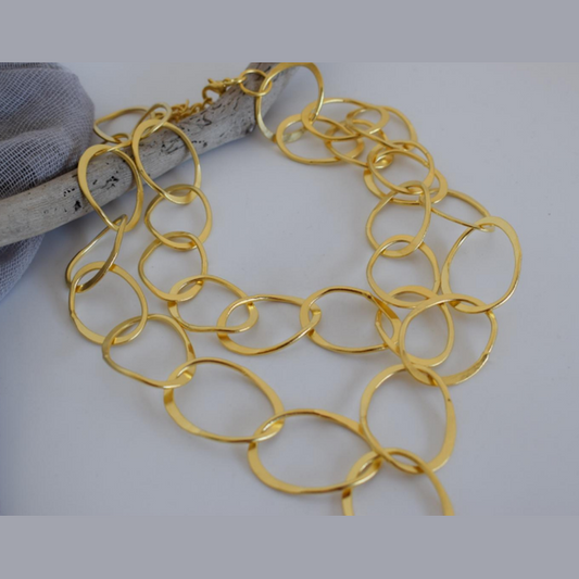 Kyklikon necklace – Greek hammered jewelry – 18K gold, silver, or rose gold plated – interlinked hammered circle design