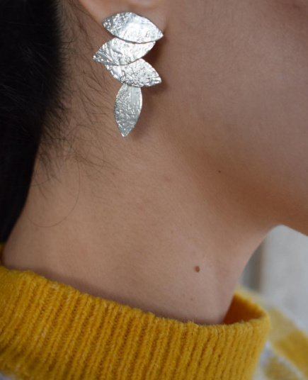 Daphne earrings, marquise hammered design, Greek hammered jewelry, handmade, available in 18K gold plated, silver plated, or rose gold plated