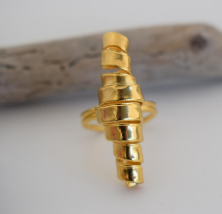 Ostreon Ring – Greek Hammered Jewelry – Available in 18K Gold, Silver, and Rose Gold Plated. Handmade spiral shell design, inspired by ancient Greek word for oyster/shell, symbol of the sea.