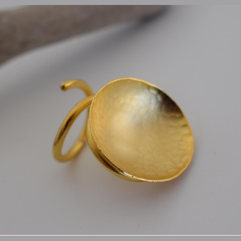 Eos Ring – Greek Hammered Jewelry – Available in 18K Gold, Silver, and Rose Gold Plated. Hammered circular design, adjustable, hypoallergenic, inspired by the goddess of dawn.