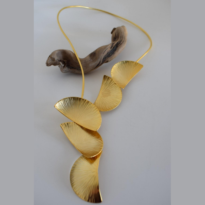 Thalassa Necklace – Greek Hammered Jewelry – 18K Gold, Silver and Rose Gold Plated – Handmade necklace with hammered seashell wave-inspired design