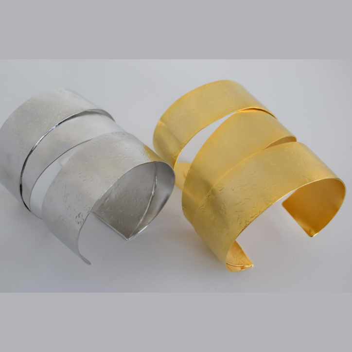 Aenaon bracelet, wide spiral hammered cuff, Greek hammered jewelry, handmade, available in 18K gold plated or silver plated