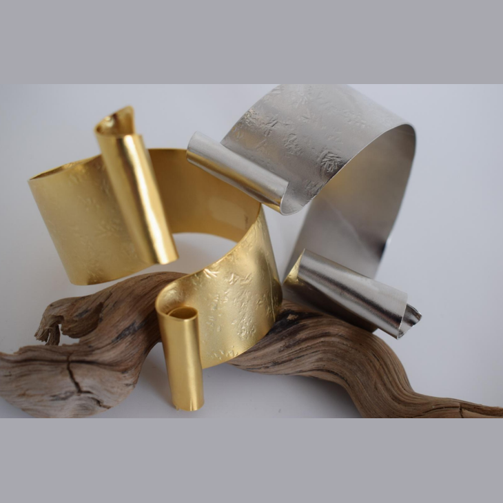 Papyrus Bracelet – Greek Hammered Jewelry – 18K Gold, Silver and Rose Gold Plated – Handmade bracelet with hammered scroll-inspired design