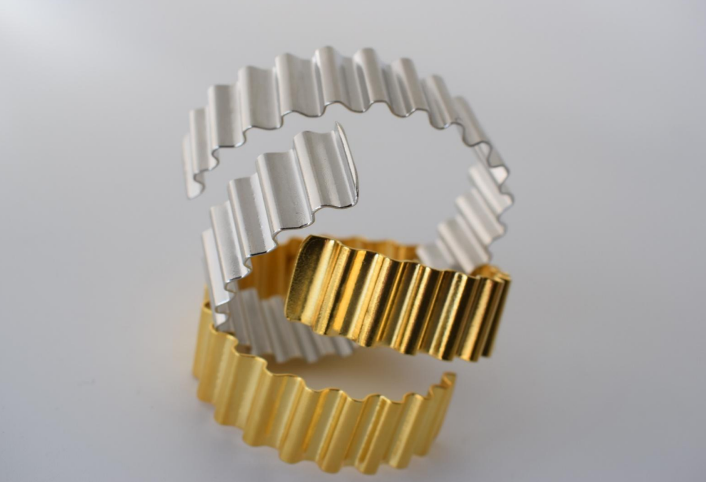 Dorikon Bracelet – Greek hammered jewelry – 18K gold or silver plated – hammered ridged cuff design