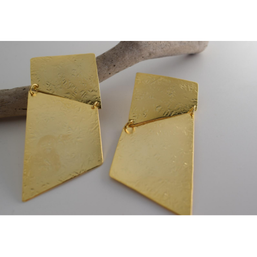 Kion Earrings – Greek Hammered Jewelry – Available in 18K Gold, Silver, and Rose Gold Plated. Geometric hammered design inspired by ancient Greek columns.