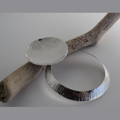 Krateras Earrings – Greek Hammered Jewelry – Available in 18K Gold, Silver, and Rose Gold Plated. Hammered circle design inspired by Greek volcanic craters.