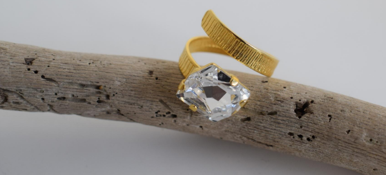 Heliara Ring – Greek Hammered Jewelry – Available in 18K Gold, Silver, and Rose Gold Plated With Crystal. Adjustable, hypoallergenic, handcrafted, inspired by Ancient Greece.