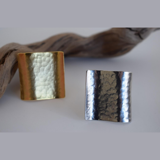 Aegis Ring – Greek Hammered Jewelry – Available in 18K Gold, Silver, and Rose Gold Plated. Wide handmade hammered shield design inspired by the mythical Aegis of Zeus and Athena.