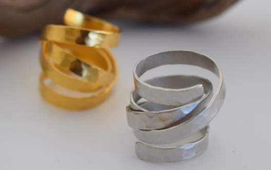 Anemi Ring – Greek hammered jewelry – 18K gold or silver plated – spiral hammered design ring