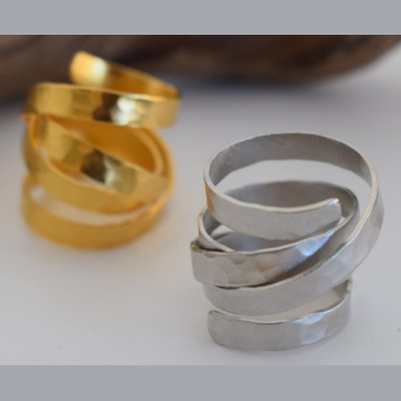 Anemi Ring – Greek hammered jewelry – 18K gold or silver plated – spiral hammered design ring
