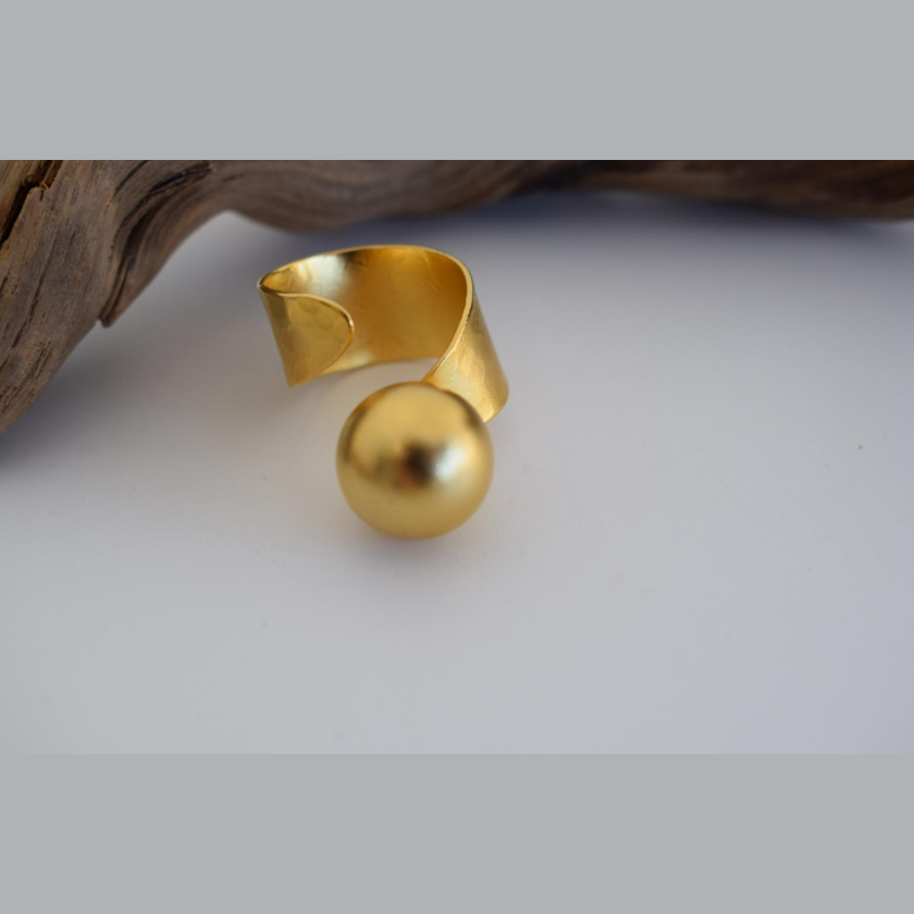 Atlas Ring – Greek hammered jewelry – 18K gold or silver plated – wide open band with spherical detail