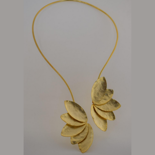 Olive Petal necklace, handmade Greek hammered jewelry available in 18K gold and silver plated.