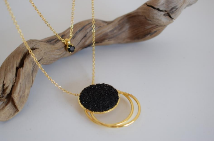 Handcrafted Selene necklace, Greek hammered jewelry, 18K gold or silver plated, circular pendant with Swarovski crystal stone