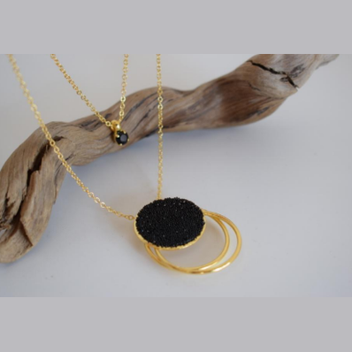 Handcrafted Selene necklace, Greek hammered jewelry, 18K gold or silver plated, circular pendant with Swarovski crystal stone