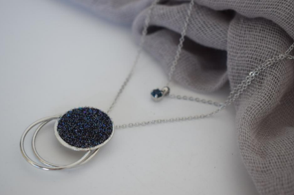 Handcrafted Selene necklace, Greek hammered jewelry, 18K gold or silver plated, circular pendant with Swarovski crystal stone