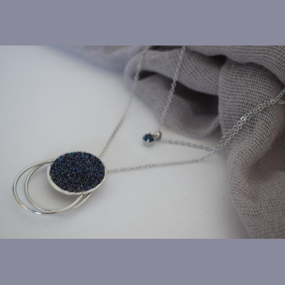 Handcrafted Selene necklace, Greek hammered jewelry, 18K gold or silver plated, circular pendant with Swarovski crystal stone