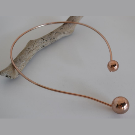 Handcrafted Sphaira necklace, Greek hammered jewelry, 18K gold plated, open design with two polished spheres