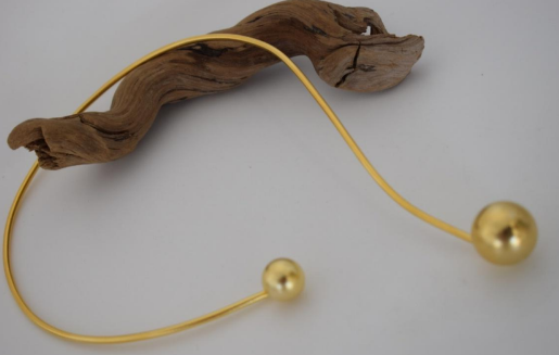 Handcrafted Sphaira necklace, Greek hammered jewelry, 18K gold plated, open design with two polished spheres