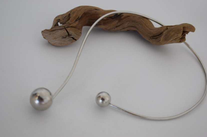 Handcrafted Sphaira necklace, Greek hammered jewelry, 18K gold plated, open design with two polished spheres