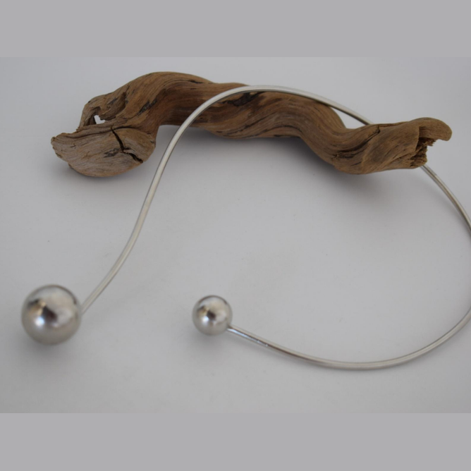 Handcrafted Sphaira necklace, Greek hammered jewelry, 18K gold plated, open design with two polished spheres