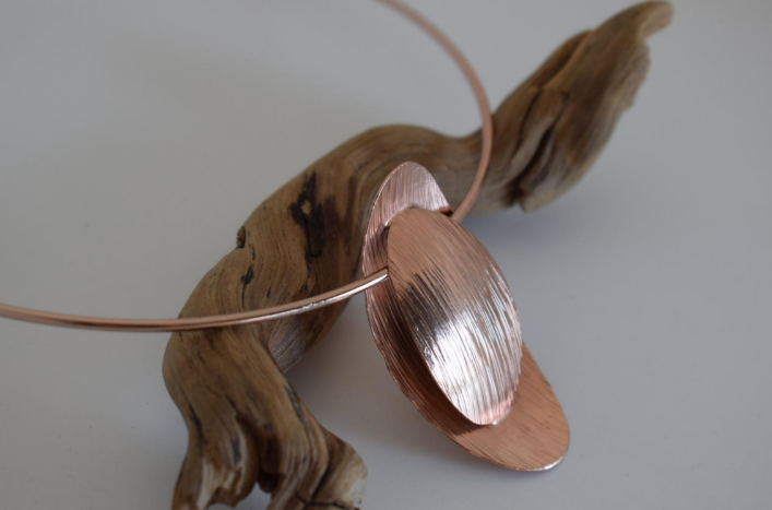 Handcrafted Ostraka necklace, Greek hammered jewelry, rose gold plated, overlapping shell-inspired design