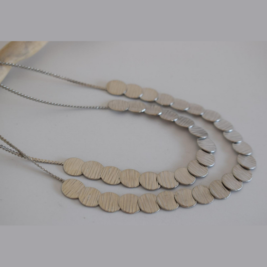 Handcrafted Kypros necklace, Greek hammered jewelry, 18K gold plated, double-layer hammered circular disc design