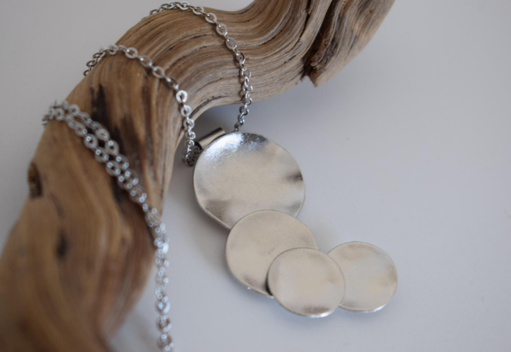 Estia Necklace – Greek Hammered Jewelry – 18K Gold or Silver Plated – Three Smooth Circular Pendants