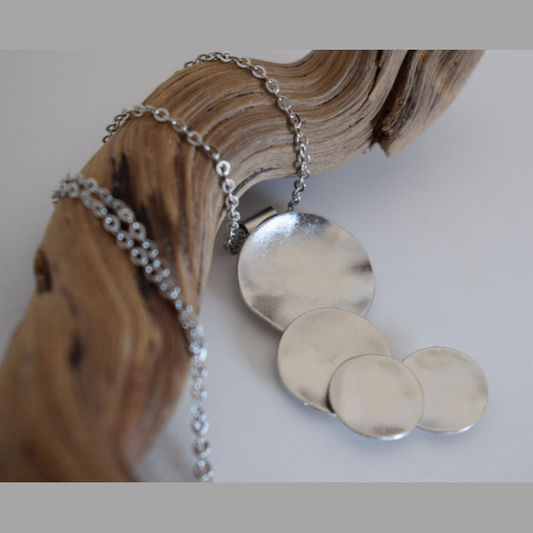 Estia Necklace – Greek Hammered Jewelry – 18K Gold or Silver Plated – Three Smooth Circular Pendants