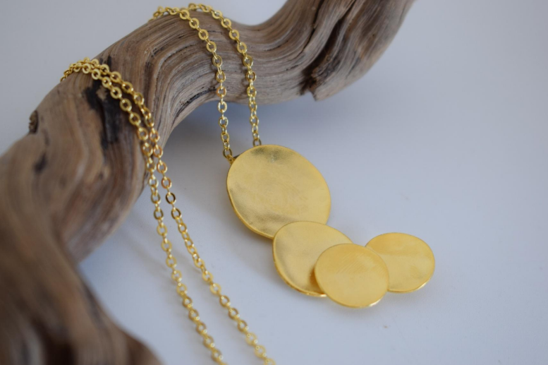 Estia Necklace – Greek Hammered Jewelry – 18K Gold or Silver Plated – Three Smooth Circular Pendants