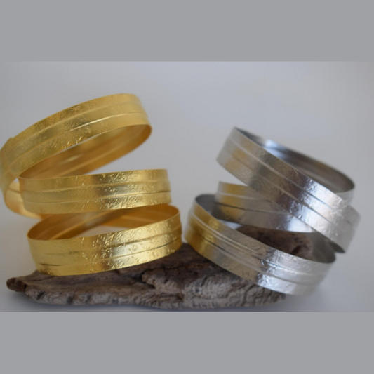 Labrys bracelet in 18K gold or silver plated Greek hammered cuff design, inspired by the Minoan double axe and labyrinth mythology.