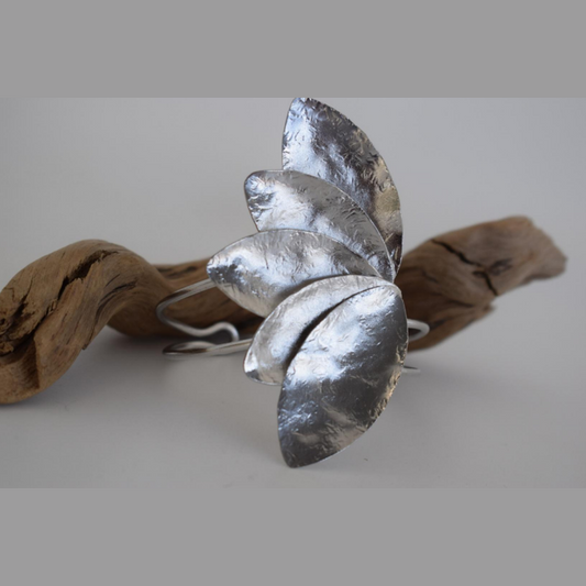 Olive Petal Cuff Bracelet in 18K gold or silver plated Greek hammered design
