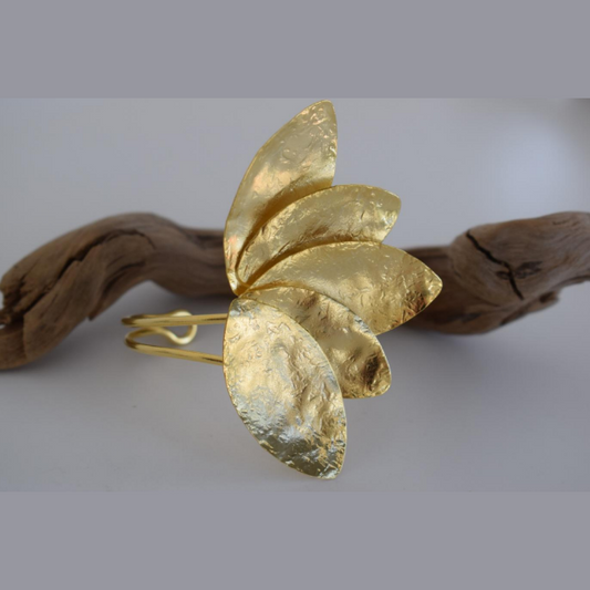 Olive Petal Cuff Bracelet in 18K gold or silver plated Greek hammered design