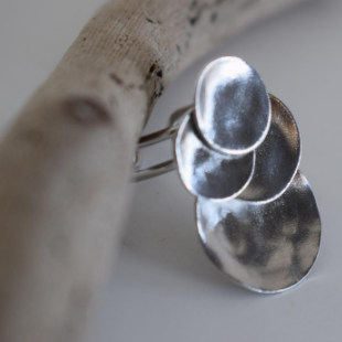 Handmade stacked hammered disc ring in 18k gold plated and silver plated finish, inspired by ancient Greek design