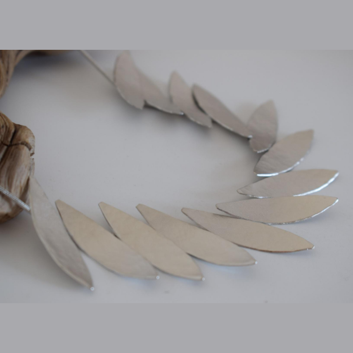 Handcrafted Pteryga necklace, Greek hammered jewelry, 18K gold plated, feather-shaped collar design