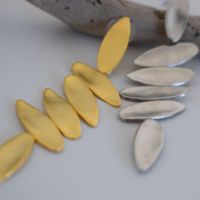 Handmade olive leaf earrings in 18k gold plated and silver plated finish, inspired by ancient Greek design