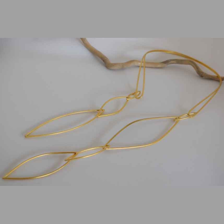 Handcrafted Nereis necklace, Greek hammered jewelry, silver plated, elongated open shapes inspired by sea nymphs