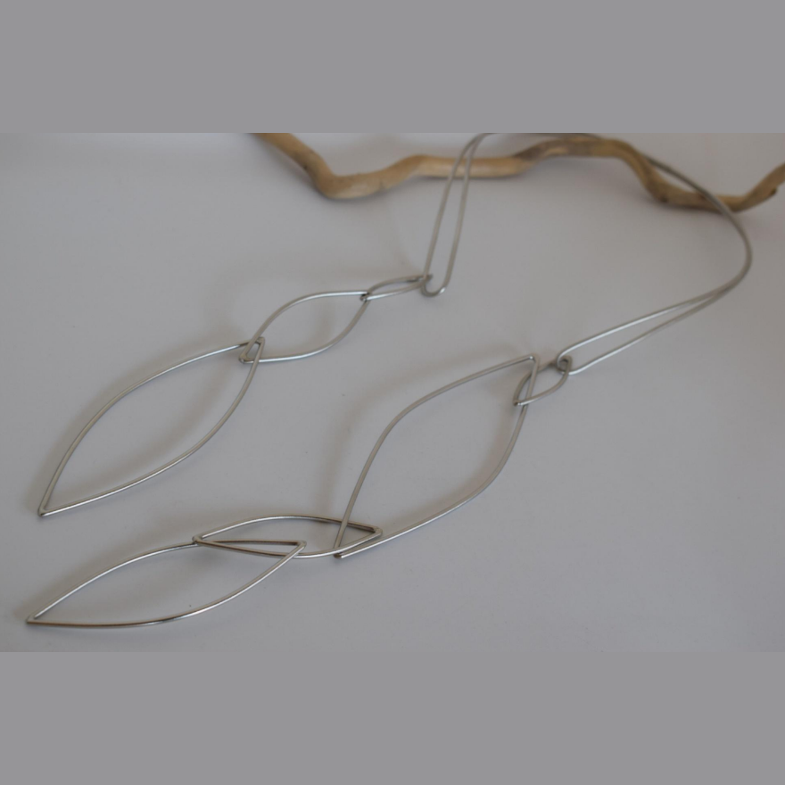 Handcrafted Nereis necklace, Greek hammered jewelry, silver plated, elongated open shapes inspired by sea nymphs