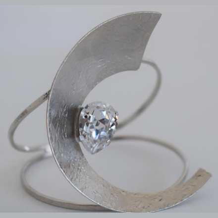 Handmade 18K gold or silver plated crescent cuff bracelet with sparkling crystal centerpiece, inspired by ancient Greek design