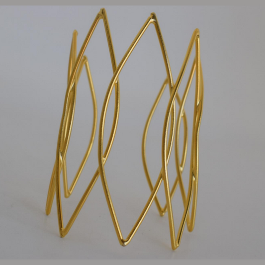 Chrysalis Bracelet – Greek Hammered Jewelry – 18K Gold or Silver Plated – Geometric Openwork Design