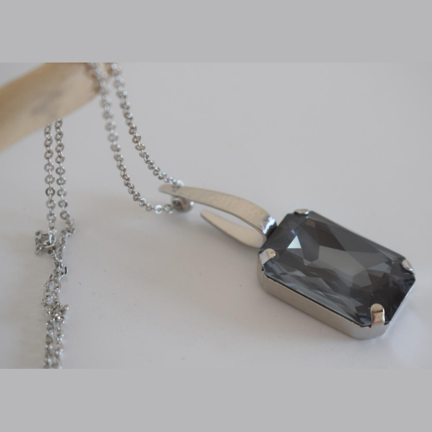 Handcrafted Okeanos necklace, Greek hammered jewelry, 18K gold plated, rectangular green crystal pendant