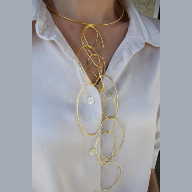 Handcrafted Elysia necklace, Greek hammered jewelry, 18K gold plated, cascading hammered oval design inspired by the Elysian Fields
