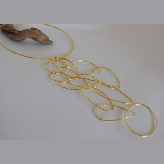 Handcrafted Elysia necklace, Greek hammered jewelry, 18K gold plated, cascading hammered oval design inspired by the Elysian Fields