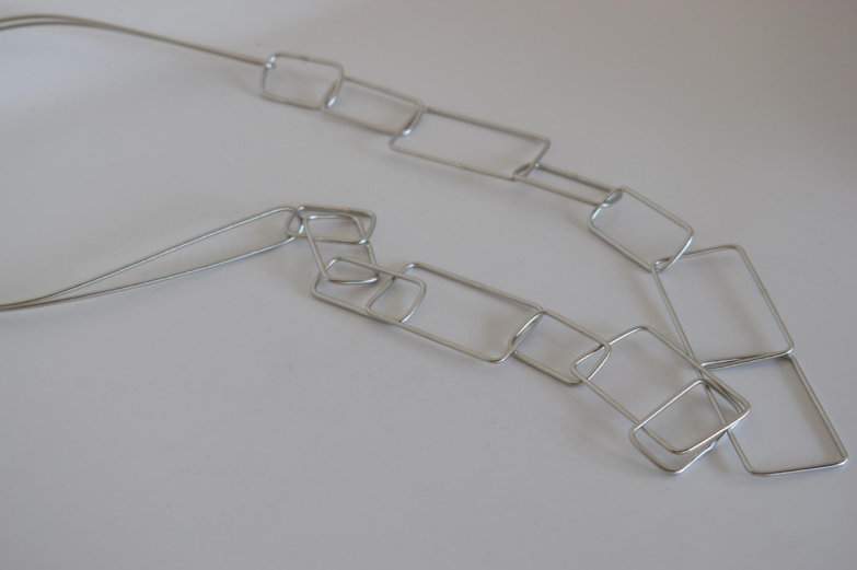 Handcrafted Geometria necklace, Greek hammered jewelry, 18K gold plated, elongated rectangle design inspired by ancient Greek geometry