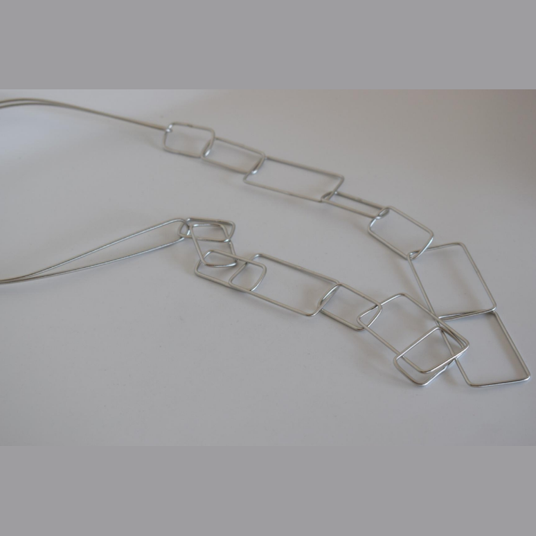 Handcrafted Geometria necklace, Greek hammered jewelry, 18K gold plated, elongated rectangle design inspired by ancient Greek geometry