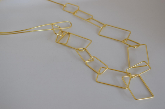 Handcrafted Geometria necklace, Greek hammered jewelry, 18K gold plated, elongated rectangle design inspired by ancient Greek geometry