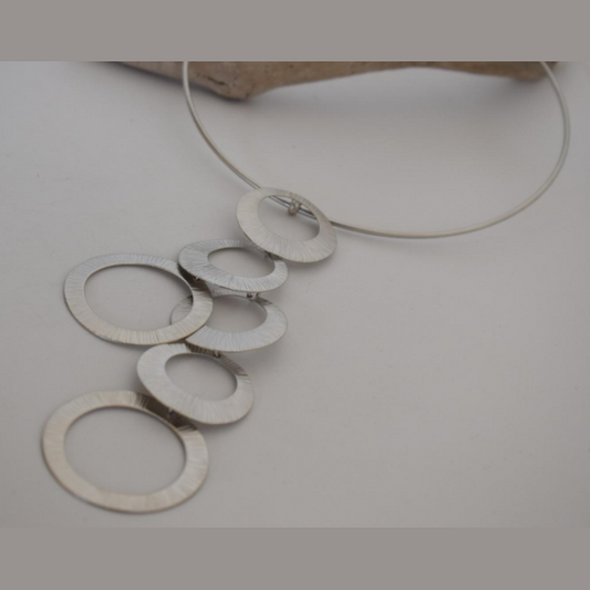 Pleiades Necklace – Greek Hammered Jewelry – 18K Gold or Silver Plated – Cascading Hammered Circles